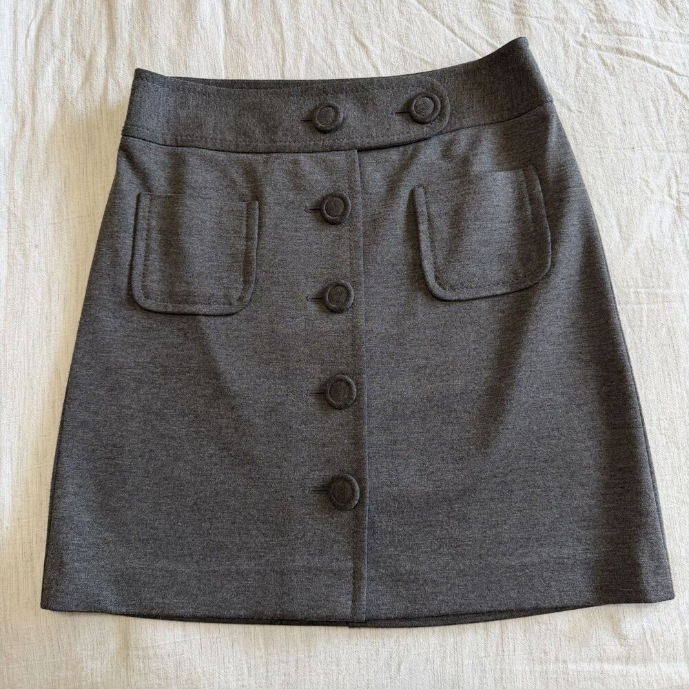 Ann Taylor LOFT Gray Ponte Knit Button Front Pencil Skirt 2 Career Business Wear